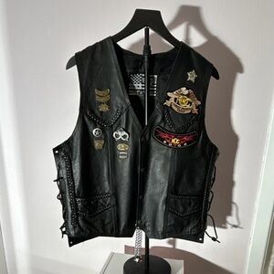 Vintage USA Bikers Leather, Black Motorcycle Vest SZ 46, Harley Davidson Bikers